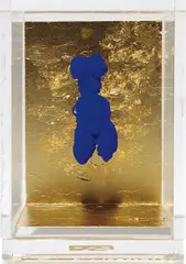 Petite Vénus bleue by Yves Klein, 1956-57, Bronze broach with IKB pigment and gold leaf, in Perspex box,, sold Oct 2014
