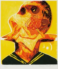Dana Schutz, Bird in Throat, from Skowhegan portfolio no. 1, 2011, Woodcut in colors, on wove paper, with full margins,