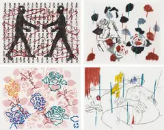 Ghada Amer, Untitled Suite, 2000, The complete set of four aquatints with engraving, etching and drypoint in colors, on Hahnemühle-Durer etching paper, with full margins,