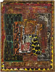 Mick Moon, Threshold, 1986, Monotype in colors with calico and collage, on two sheets of wove paper, the full sheet,