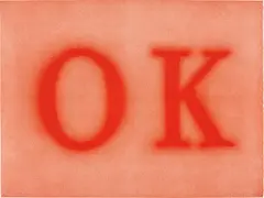 O.K. (State II) by Ed Ruscha, 1990, Lithograph in red, on Rives BFK paper, the full sheet,, sold Oct 2014