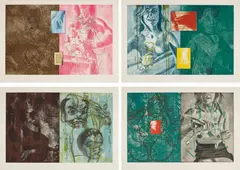 Canfield Hatfield Suite by David Salle, 1989, The complete set of nine aquatints with photo-etching in colors, on Somerset paper, with full margins,, offered Oct 2014