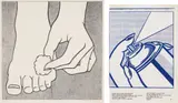 Roy Lichtenstein, Foot Medication Poster; and Spray Can, from 1¢ Life, 1963, Two prints, including one offset lithograph and one lithograph in blue, on wove paper, with full margins,