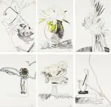 Andy Warhol, Flowers (Hand-Colored): six prints, 1974, Six screenprints with hand-coloring (faded), on wove paper, the full sheets,