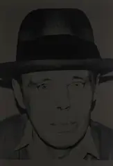 Joseph Beuys by Andy Warhol, 1980, Screenprint, on Arches Cover Black paper, the full sheet,, sold Oct 2014