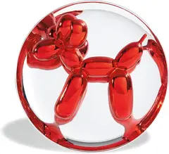 Balloon Dog (Red) by Jeff Koons, 1995, Porcelain multiple painted in chrome,, sold Oct 2014
