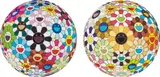Flower Ball (3-D) Sunflower; and Flowerball Blood (3-D) V by Takashi Murakami, 2007, Two offset lithographs in colors, on smooth wove paper, the full sheets,, sold Oct 2014