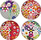 Flowerball Brown; Flowerball - Goldfish Colors (3D); Flowerball Red (3D) The Magic Flute; and Purple Flowers in A Bouquet by Takashi Murakami, 2007; 2008; 2009 and 2010, Four offset lithographs in colors, on smooth wove paper, the full sheets,, sold Oct 2014