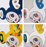 And Then x 6 (Marine Blue: The Superflat Method); And Then x 6 (White: The Superflat Method, Pink and Blue Ears); And Then, And Then And Then And Then And Then. Yellow Universe; and And Then x g (White: The Superflat Method, Blue and Yellow Ears) by Takashi Murakami, 2013, Four offset lithographs, on smooth wove paper, the full sheets,, sold Oct 2014