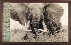 Tsavo north on the Athi Tiva, circa 150 lbs.- 160 lbs. Side bull elephant, February by Peter Beard, 1965, Gelatin silver print with afﬁxed chromogenic prints, printed later, offered Apr 2014