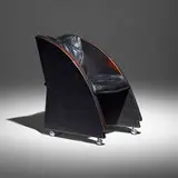 Larry Bell, Chair De Lux Series II, 1999, leather, lacquered wood