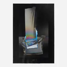 Larry Bell, ERBK #14, 2004, aluminum and silicon monoxide on paper mounted to black gesso signcloth with acrylic laminate film