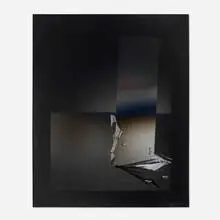 Larry Bell, ERBK 10, 2003, aluminum and silicon monoxide on paper mounted to black gesso signcloth with acrylic laminate film