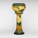 Frederick Hurten Rhead for Avon Faience, Jardinière and pedestal with sunflowers, 1902, glazed earthenware with squeeze-bag decoration