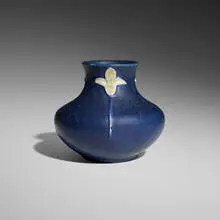 Eva Russell for Grueby Faience Company, Rare vase with blossoms, 1899-1910, glazed earthenware