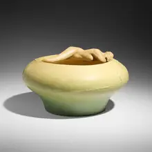 Anna Marie Valentien for Valentien Pottery, Exceptional and Large vase with nude female figure, 1911-14, glazed earthenware