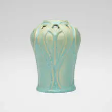 Vase with papyrus by Van Briggle Pottery, 1907-1912, glazed earthenware, sold May 2026