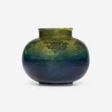 Pauline Pottery, Rare vase with stylized hops, c. 1905, glazed earthenware