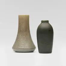 Early vases, set of two by Van Briggle Pottery, 1902, 1905, glazed earthenware, sold May 2026