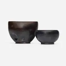 George E. Ohr, Vases, set of two, 1897-1900, glazed earthenware
