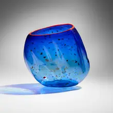 Cobalt Blue Basket with Cadmium Red Lip Wrap by Dale Chihuly, 1994, hand-blown glass, sold May 2026