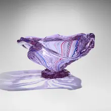 Fritz Dreisbach, Swooping Spring Magenta Mongo with Dynamic Filigree on a Cast Foot, 1991, hand-blown and cast glass