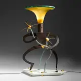 Dan Dailey, Dangerous Vine Wrestler lamp, 1992, hand-blown glass, Vitrolite, vitreous enamel, patinated and gold-plated bronze