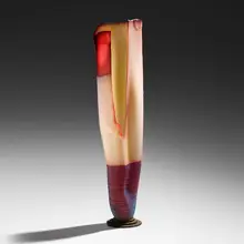 Danny Perkins, Tall vessel, 1990, hand-blown glass, oil paint