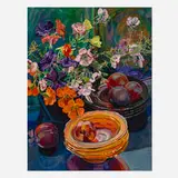 Janet Fish, Nasturtiums and Plums, 1980, oil on canvas