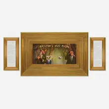 Donald Roller Wilson, Brenda's Nut Farm (triptych), 2000, oil on canvas in artist's frame, pencil on paper in artist's frame