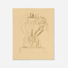 Three Male Figures by Donald De Lue, c. 1935, charcoal on paper, sold Jun 2025