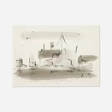 Paul Resika, Tower & Boats II, 1991, ink on paper
