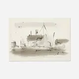 Paul Resika, Tower & Boats II, 1991, ink on paper