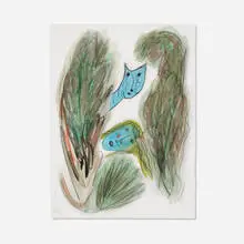Thornton Dial, Sr., Blue Fox and Lady, pencil and watercolor on paper