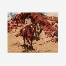Burt Procter, Untitled (Native Americans on Horseback), oil on board