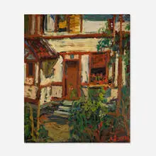 Arbit Blatas, Untitled (House with a Red Door), oil on canvas