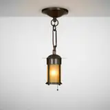 Hall lantern, model 226 by Gustav Stickley, c. 1910, handwrought copper, original amber glass, sold Apr 2025