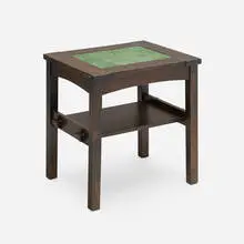 attribution for Gustav Stickley and Grueby Faience Company LaMont A. Warner, Rare and Early twelve-tile tea table, c. 1901, oak, glazed earthenware