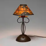 Stickley Brothers, Rare overlay table lamp, model 175 variant, c. 1910, handwrought copper, cellophane over brass mesh shade
