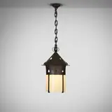 Rare and Large hanging lantern, model 205 1/2 by Gustav Stickley, c. 1905, wrought iron, original opalescent glass, sold Apr 2025