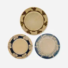 Pewabic Pottery, Collection of three Early plates, c. 1905, glazed earthenware, crackle-glazed earthenware