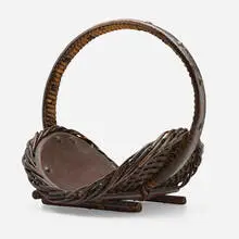 Small firewood basket by Dirk Van Erp, c. 1917-20, copper, wicker, sold Apr 2025