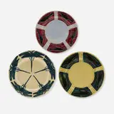 Pewabic Pottery, Collection of three Early plates, c. 1905, crackle-glazed earthenware, iridescent-glazed earthenware