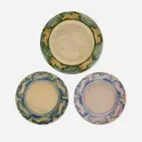 Pewabic Pottery, Collection of three Early plates with rabbits, c. 1905, glazed earthenware, crackle-glazed earthenware