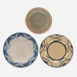 Pewabic Pottery, Collection of three plates, glazed earthenware, crackle-glazed earthenware, iridescent-glazed earthenware