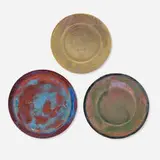 Pewabic Pottery, Collection of three plates, iridescent-glazed earthenware