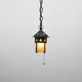 Hanging lantern, model 205 by Gustav Stickley, c. 1905, handwrought copper, original amber glass, sold Apr 2025