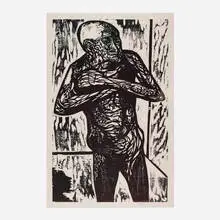 Terrified Old Man by Leonard Baskin, c. 1950, woodcut, sold Mar 2025