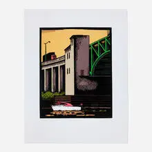 Lockwood Dennis, 1st Ave. S. Bridge, 1995, woodcut in colors