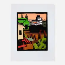 Lockwood Dennis, Duwamish Waterway, 1998, woodcut in colors